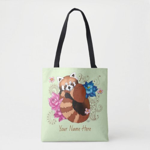 Red Panda Lotus Flowers Henna Tote Bag