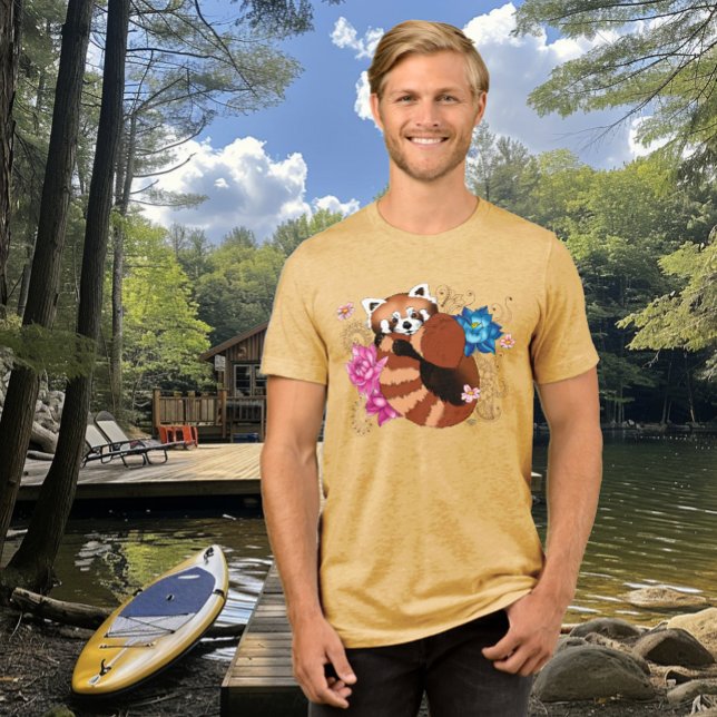 Red Panda Lotus Flowers Henna Tri-Blend Shirt (Creator Uploaded)