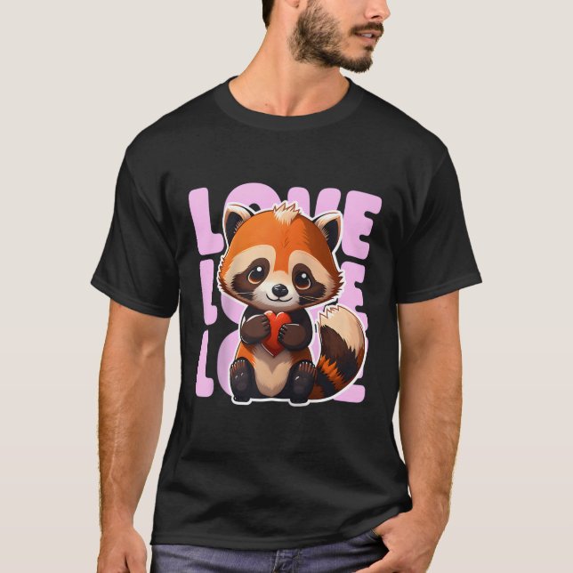 Red Panda Love Adorable Red Panda Holding A Red He T-Shirt (Front)