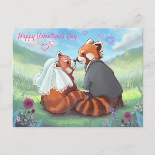 Red Panda Love Happy Valentines Day Holiday Postcard
