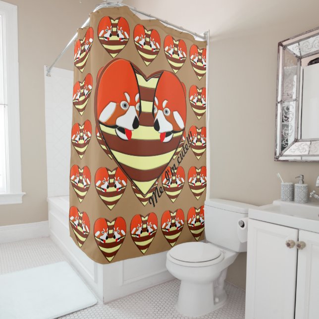 Red Panda Love heart Shower Curtain (In Situ)