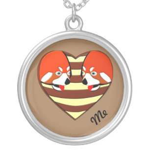 Red Panda Love heart Silver Plated Necklace