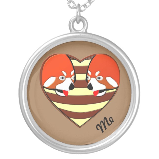 Red Panda Love heart Silver Plated Necklace (Front)