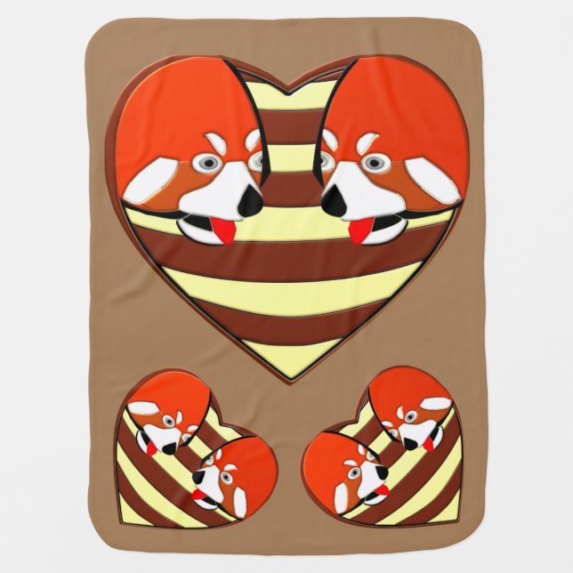 Red Panda Love heart Swaddle Blanket (Front)