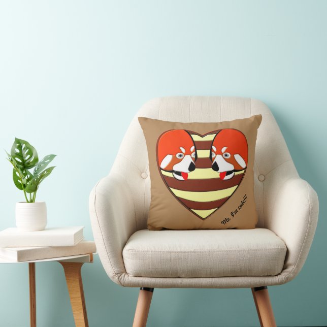 Red Panda Love heart Throw Pillow (Chair)