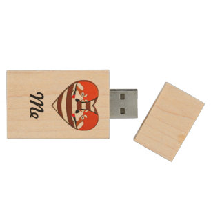Red Panda Love heart Wood Flash Drive