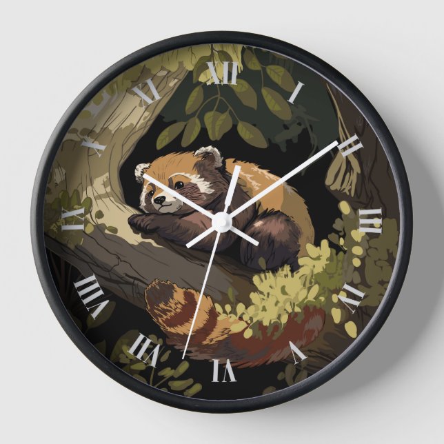Red panda lying on a tree branch clock (Front)