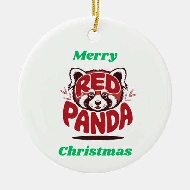 Red Panda Merry Christmas Ceramic Ornament (Front)