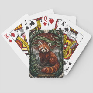 Red Panda Mountain Forest Illumina Stained Glass Poker Cards
