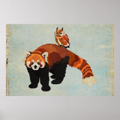 Red Panda  Owl Art Poster