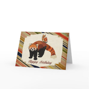 Red Panda & Owl Birthday Card