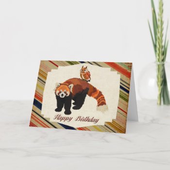 Red Panda & Owl Birthday Card by Greyszoo at Zazzle