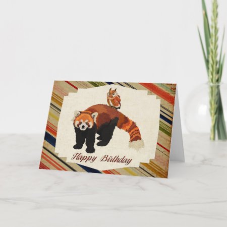 Red Panda & Owl Birthday Card