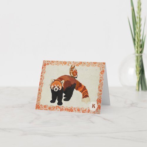 Red Panda  Owl Monogram Notecard