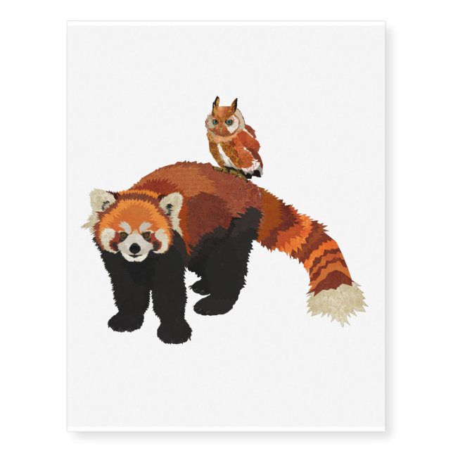 Red Panda & Owl Temporary Tatoo Tattoos (Front)