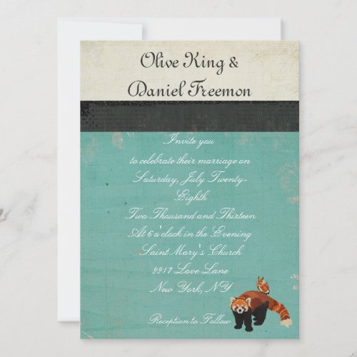 Red Panda  Owl Wedding Invitation