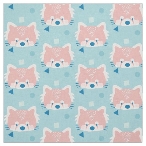 Red Panda Pattern Modern Blue Fabric