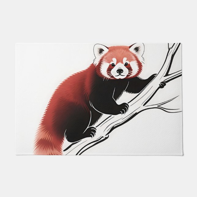 Red Panda Perched Branch Doormat (Front)