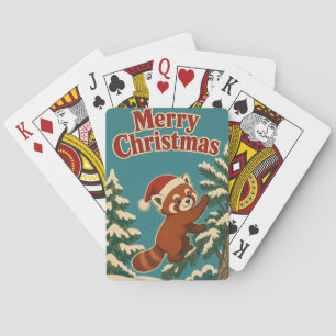 Red Panda Pine Edge Animal Christmas Poker Cards