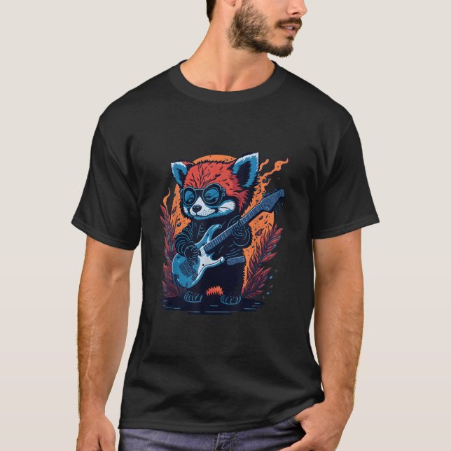 Red Panda Playing Guitar Animal Enthusiasts T-Shirt (Front)