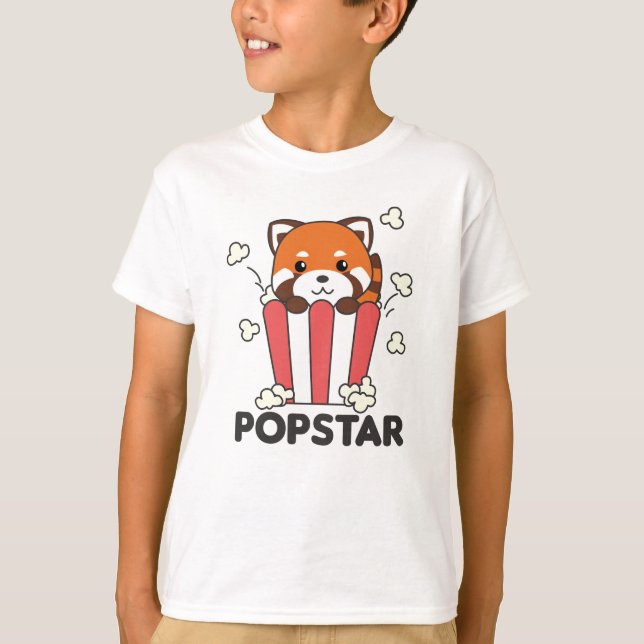 Red Panda Popcorn Popstar Funny Pun T-Shirt (Front)
