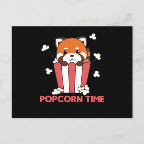 Red Panda Popcorn Time Funny Pun Postcard