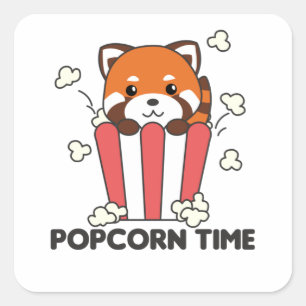Red Panda Popcorn Time Funny Pun Square Sticker