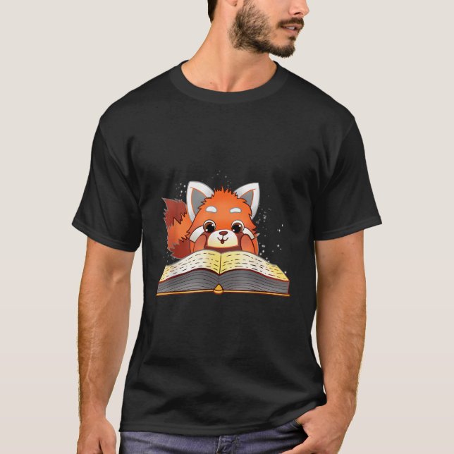Red Panda Reading A Book Bookworm Love T-Shirt (Front)