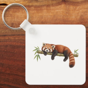 Red Panda Resting on Bamboo Keychain