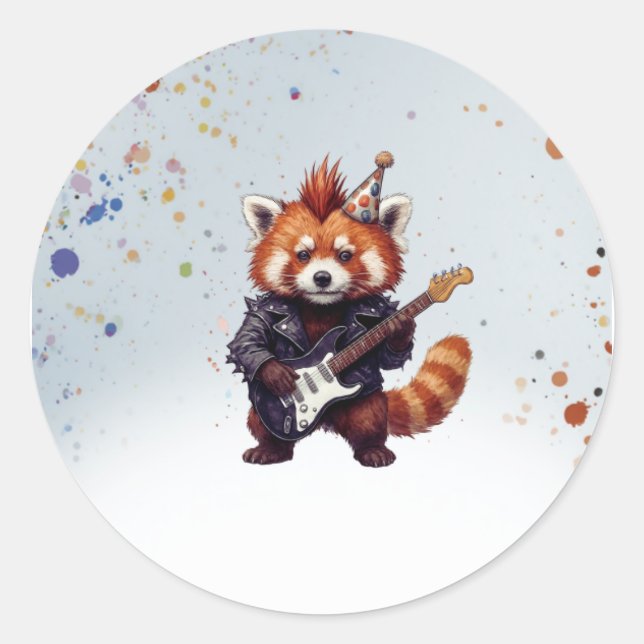 Red Panda Rocker Birthday Sticker (Front)