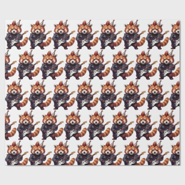 Red Panda Rocker Birthday Wrapping Paper (Flat)