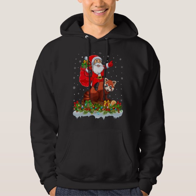 Red Panda  Santa Riding Red Panda Christmas Hoodie (Front)