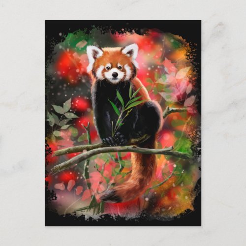 Red panda sits on a branch postcard