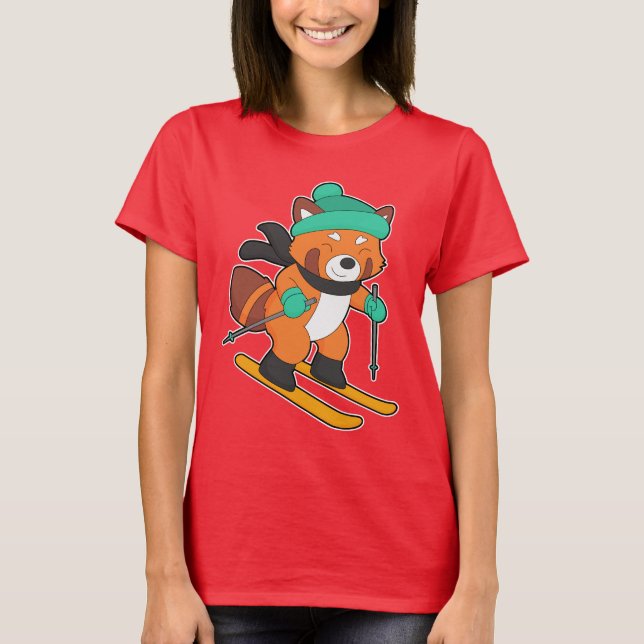 Red panda Skier Ski Winter sports T-Shirt (Front)