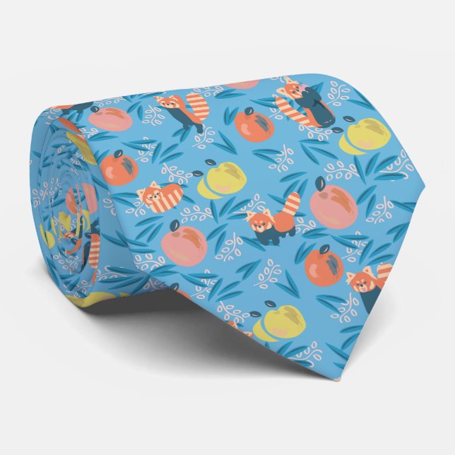 'Red Panda' Sky Blue Apple Neck Tie (Rolled)