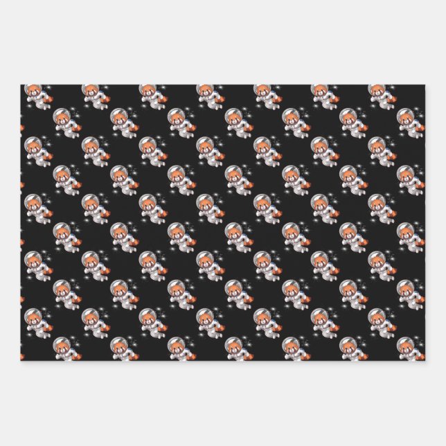 Red Panda Space Astronaut Wrapping Paper Sheets (Front)