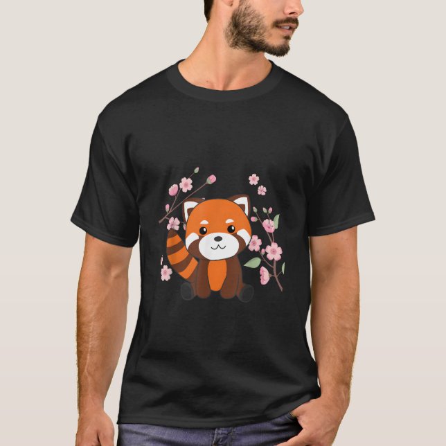 Red Panda Sweet Animals For Kawaii Cherry Blossoms T-Shirt (Front)