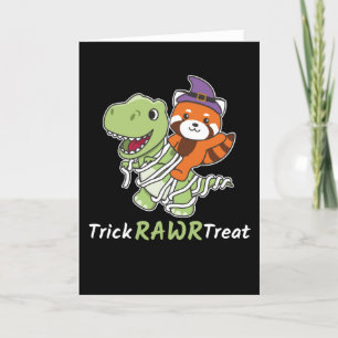 Red Panda Trick Rawr Treat T-rex Mummy Costume Holiday Card