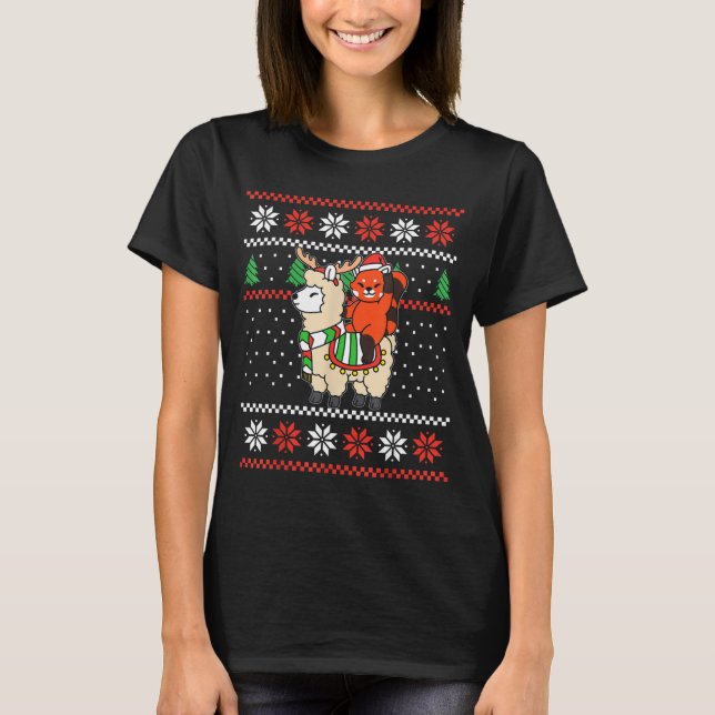 Red Panda Ugly Christmas Sweater Reindeer Llama Ri (Front)