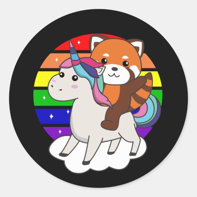Red Panda Unicorn Rainbow Animals Pandas Unicorns  Classic Round Sticker (Front)
