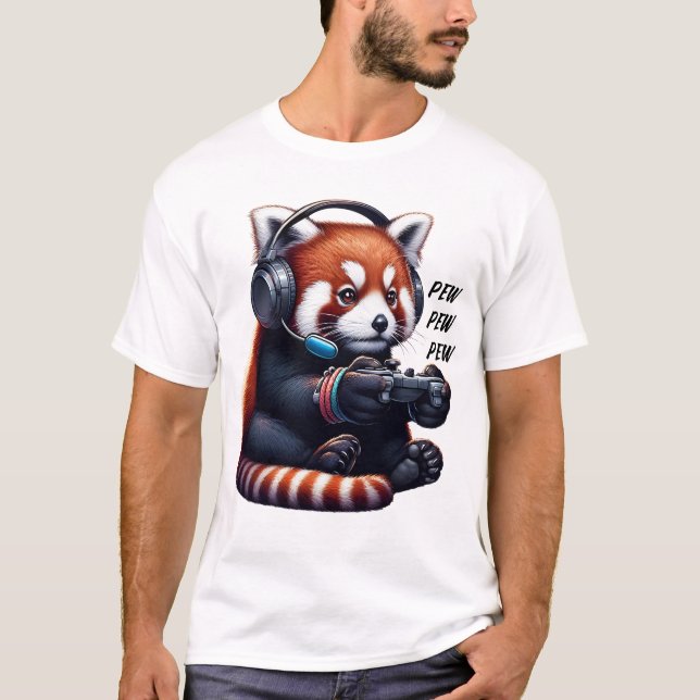 Red Panda Video Game Gaming Nerd T-Shirt (Front)