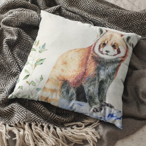 Red Panda Watercolor Throw Pillow