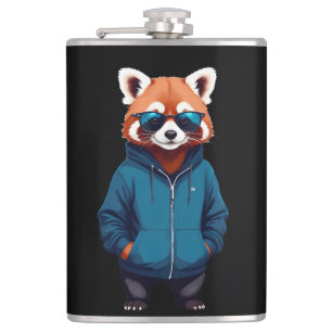 Red Panda Wearing Hoodie Funny Cool Animal Music Flask