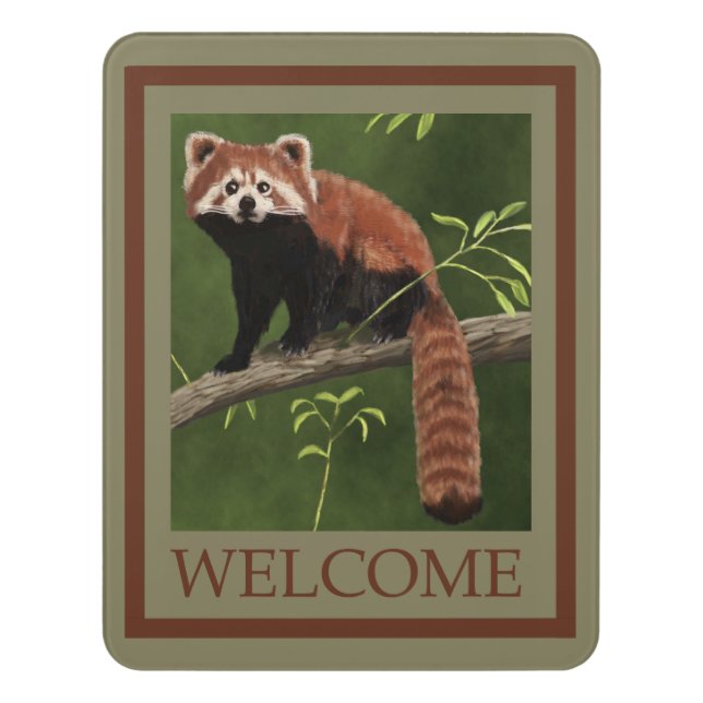 Red Panda - Welcome Door Sign (Contemporary Vert)