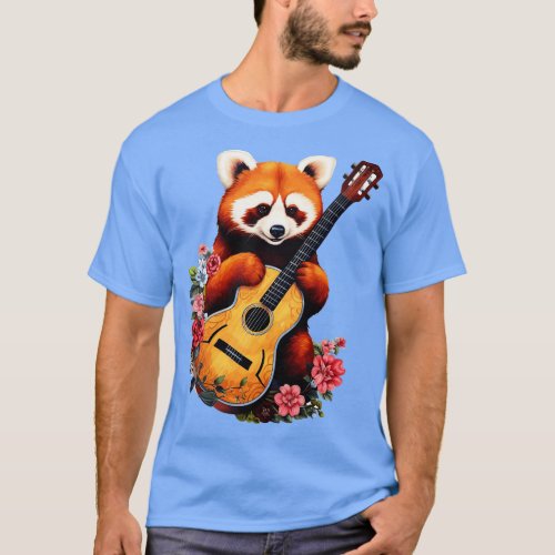 Red Panda With Acoustic Guitar T_Shirt