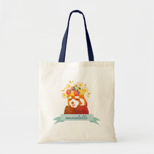 Red Panda with Apple Flower Crown Tote Bag
