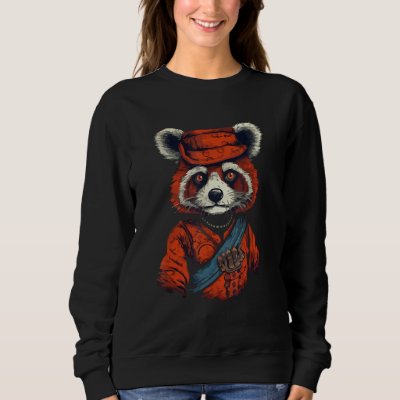 Red Panda With Hat Vintage Graphic Animal Conserva Sweatshirt