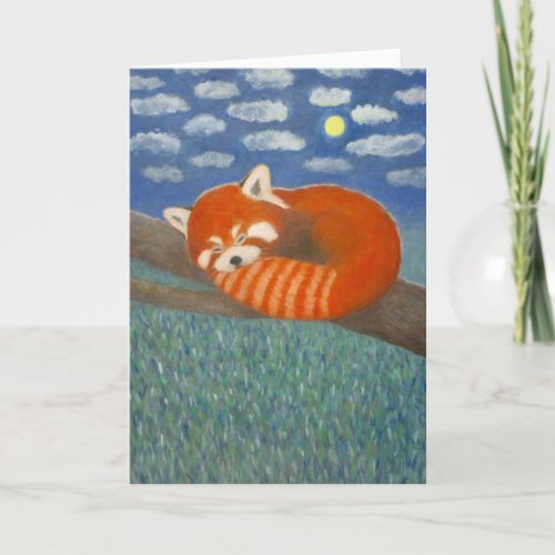 Red Panda with Moon Greeting Card
