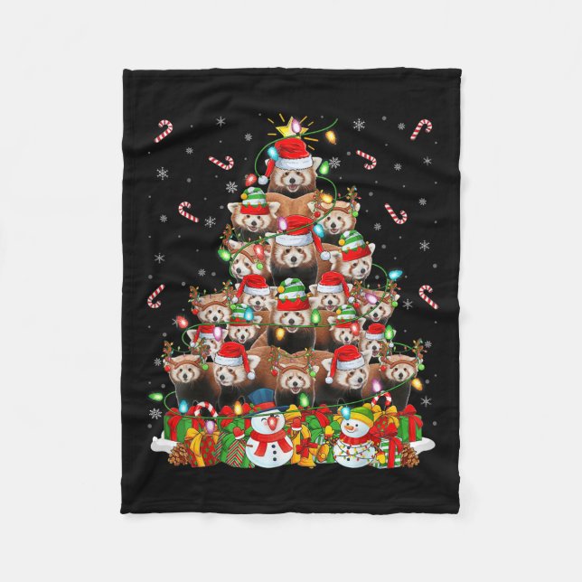 Red Panda Xmas Lighting Tree Santa Red Panda Chris Fleece Blanket (Front)