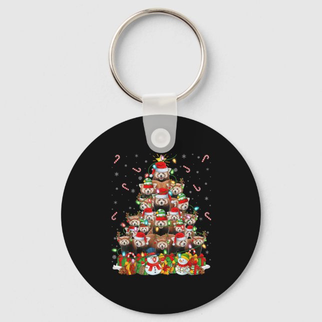 Red Panda Xmas Lighting Tree Santa Red Panda Chris Keychain (Front)
